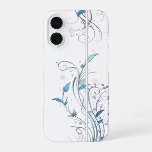 Bloemen en wijnranken blauw iPhone 16 hoesje