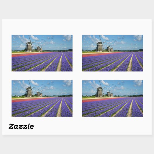 Bloemen en windmolens rechthoekige sticker (Vel)