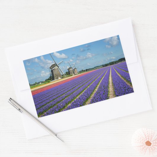 Bloemen en windmolens rechthoekige sticker (Envelop)