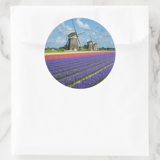 Bloemen en windmolens rond sticker (Tas)