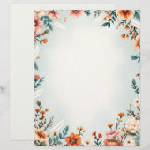 Bloemen en witte veren briefhoofd (Voorkant / Achterkant)