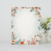 Bloemen en witte veren briefhoofd (Staand voorkant)