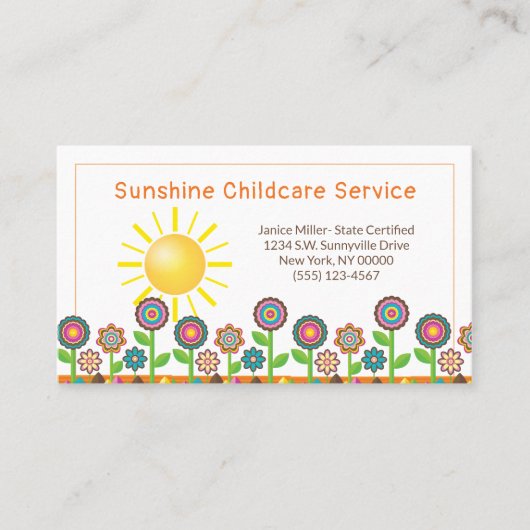 Bloemen en zonnebrandcrème visitekaartje (Voorkant)
