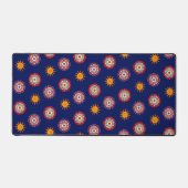 Bloemen en zonnepatroon met donkerblauwe achtergro bureaumat (Voorkant)