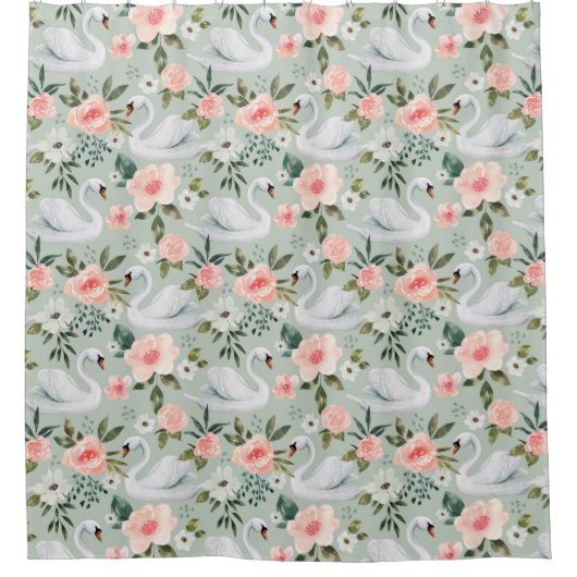 Bloemen en zwanen douchegordijn (Voorkant)