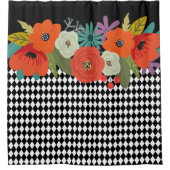 Bloemen en zwart-witte tegels Shower Curtain Douchegordijn (Voorkant)