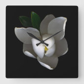 Bloemen | Enkelwitte Magnolia Blossom Vierkante Klok (Voorkant)
