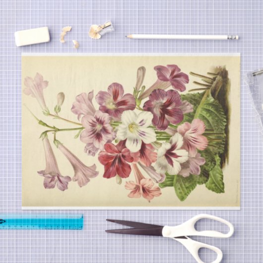 Bloemen Ephemera Decoupage roze paarse bloemen Tissuepapier (Craft)