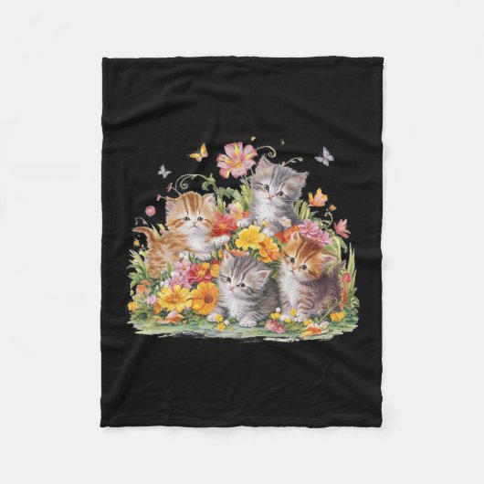 Bloemen  esthetisch geschilderde Kittens en pers Fleece Deken (Voorkant)