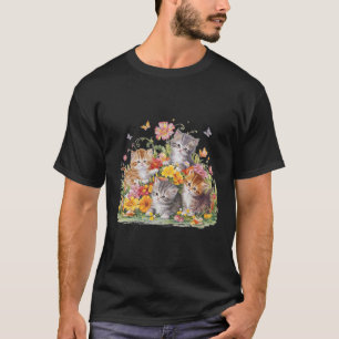 Bloemen esthetisch geschilderde Kittens en pers T-shirt
