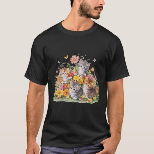Bloemen  esthetisch geschilderde Kittens en pers T-shirt (Voorkant)