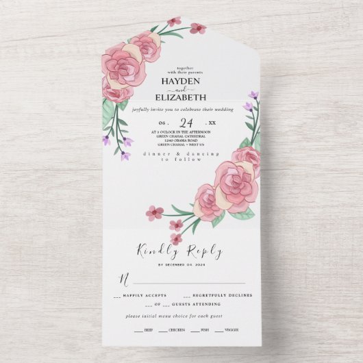 Bloemen Eucalyptus bruiloft Uitnodigen Leverancier All In One Uitnodiging (Binnen)