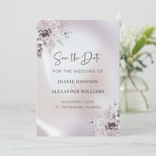 Bloemen Eucalyptus Luxe Pearl Bruiloft Save The Date (Staand voorkant)