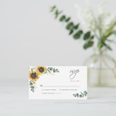 Bloemen Eucalyptus Zonnebloem Bruiloft RSVP Informatiekaartje (Staand voorkant)