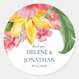 Bloemen Exotische Tropische Bestemming Bruiloft Ronde Sticker