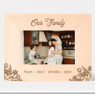 Bloemen Familie Datum Namen Gegraveerd Houten Fram