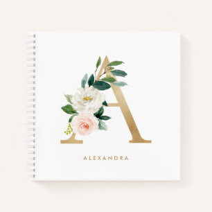 Bloemen Faux Gold Folie Letter A Monogram Notitieboek