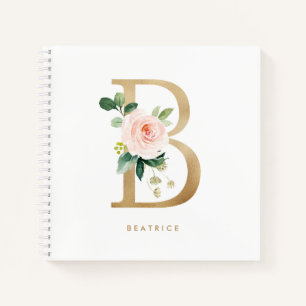  Bloemen Faux Gold Folie Letter B Monogram Notitieboek