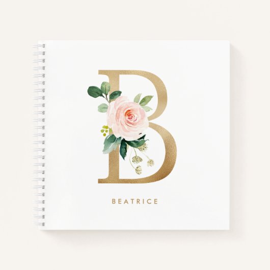  Bloemen Faux Gold Folie Letter B Monogram Notitieboek (Voorkant)