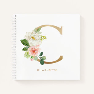Bloemen Faux Gold Folie Letter C Monogram Notitieboek