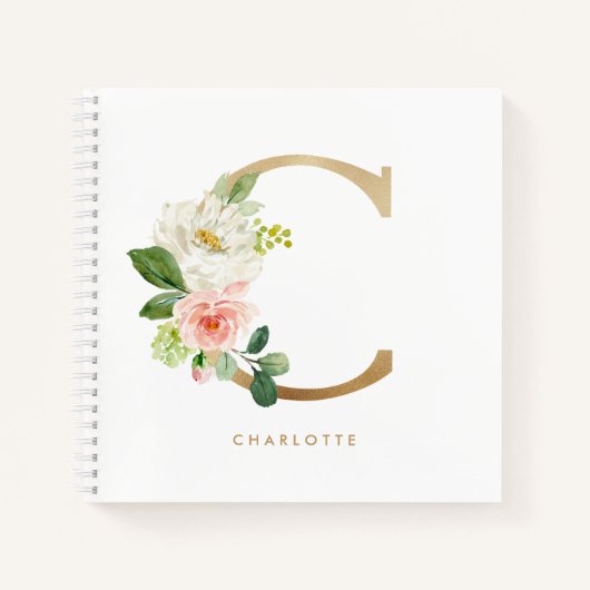  Bloemen Faux Gold Folie Letter C Monogram Notitieboek (Voorkant)
