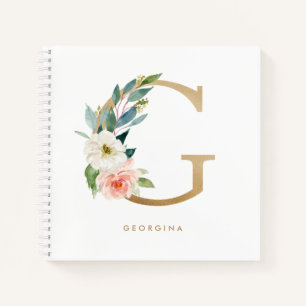 Bloemen Faux Gold Folie Letter G Monogram Notitieboek