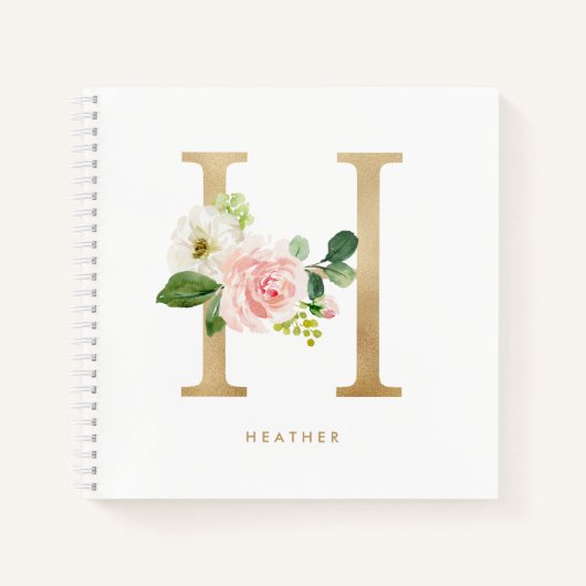 Bloemen Faux Gold Folie Letter H Monogram Notitieboek (Voorkant)