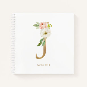  Bloemen Faux Gold Folie Letter J Monogram Notitieboek