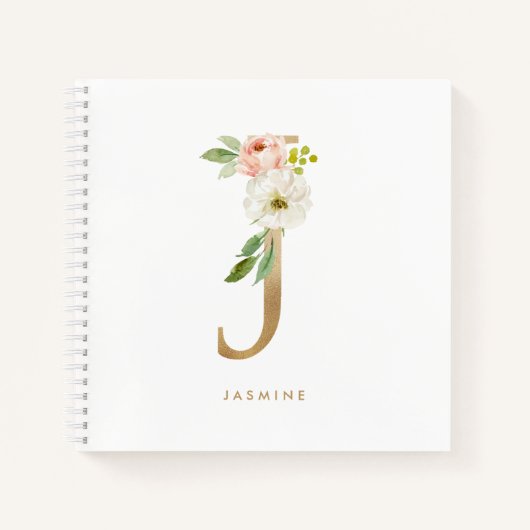  Bloemen Faux Gold Folie Letter J Monogram Notitieboek (Voorkant)