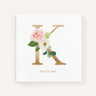 Bloemen Faux Gold Folie Letter K Monogram Notitieboek