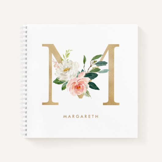 Bloemen Faux Gold Folie Letter M Monogram Notitieboek (Voorkant)