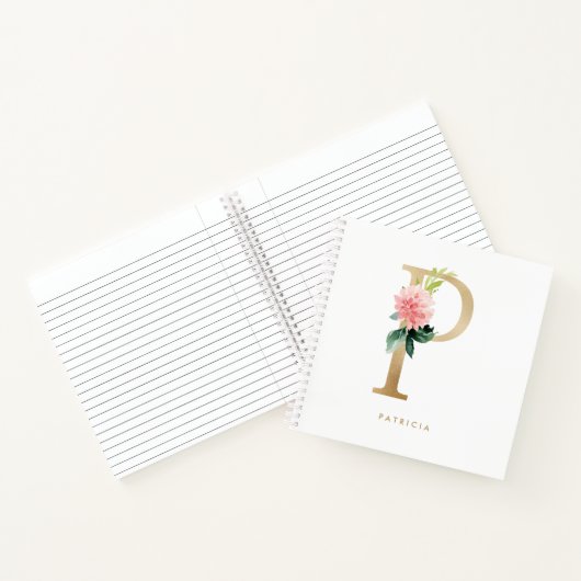 Bloemen Faux Gold Folie Letter P Monogram Notitieboek (Binnen)
