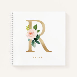 Bloemen Faux Gold Folie Letter R Monogram Notitieboek