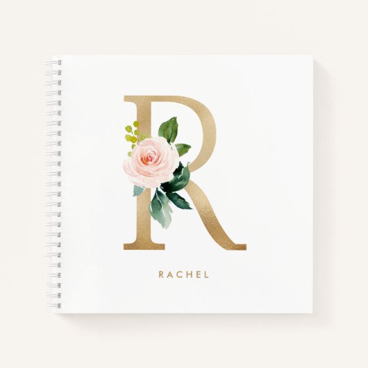  Bloemen Faux Gold Folie Letter R Monogram Notitieboek (Voorkant)