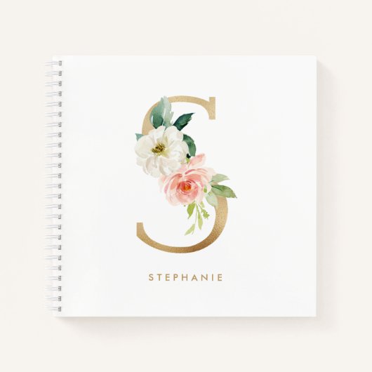  Bloemen Faux Gold Folie Letter S Monogram Notitieboek (Voorkant)