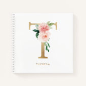 Bloemen Faux Gold Folie Letter T Monogram Notitieboek (Voorkant)