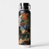 Bloemen Faux Gold Monogrammed  Floral Art Waterfles (Achterkant)