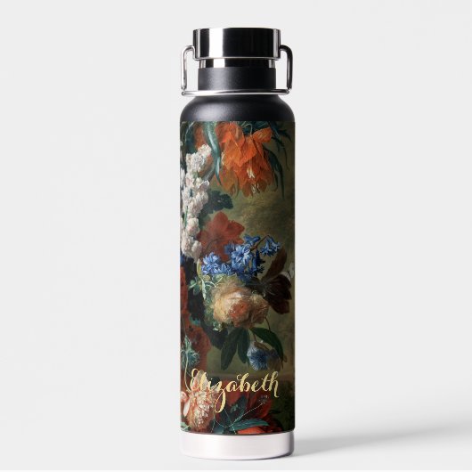 Bloemen Faux Gold Monogrammed  Floral Art Waterfles (Achterkant)