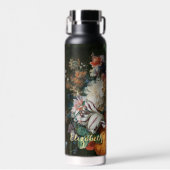 Bloemen Faux Gold Monogrammed  Floral Art Waterfles (Voorkant)