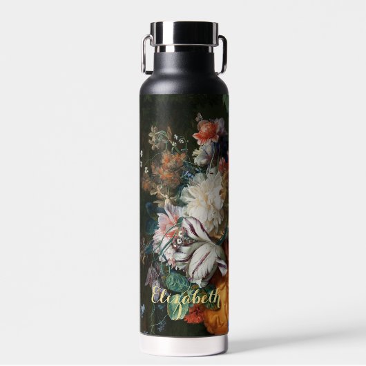 Bloemen Faux Gold Monogrammed  Floral Art Waterfles (Voorkant)