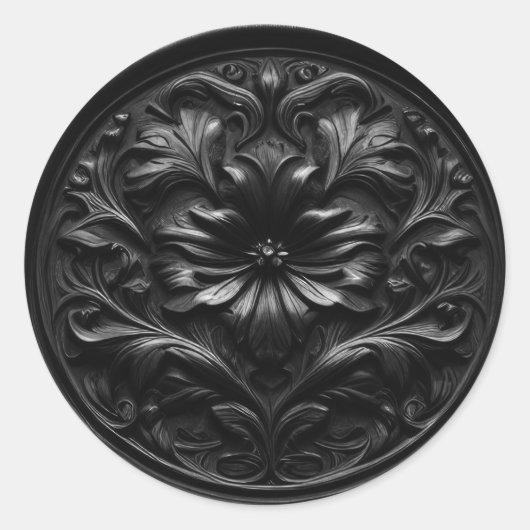 Bloemen Faux Wax Seal Diepe Impressie Zwart Ronde Sticker (Voorkant)