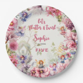 Bloemen feeëntuin kinderen verjaardag papieren bordje (Voorkant)