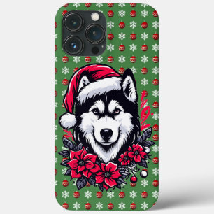 Bloemen Feestelijke Husky Hond met Santa Hat Xmas  Case-Mate iPhone Case