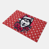 Bloemen Feestelijke Husky Hond met Santa Hat Xmas  Deurmat (Schuin)