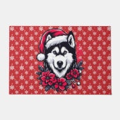 Bloemen Feestelijke Husky Hond met Santa Hat Xmas  Deurmat (Voorkant)