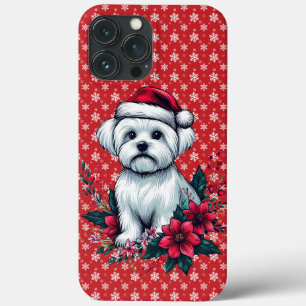 Bloemen Feestelijke Maltese Hond met Santa Hoed Xm Case-Mate iPhone Case