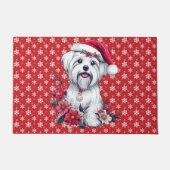 Bloemen Feestelijke Maltese Hond met Santa Hoed Xm Deurmat (Voorkant)