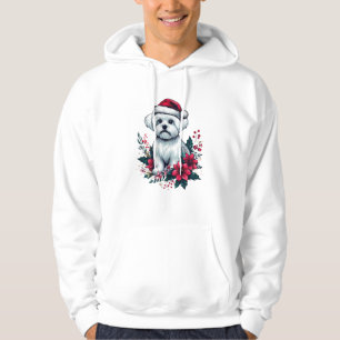 Bloemen Feestelijke Maltese Hond met Santa Hoed Xm Hoodie
