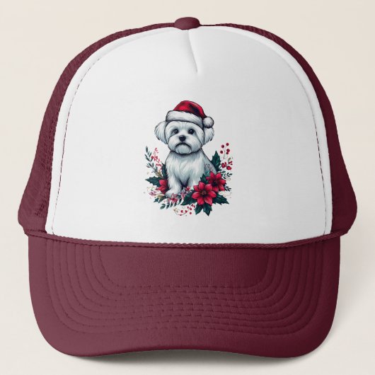 Bloemen Feestelijke Maltese Hond met Santa Hoed Xm Trucker Pet (Voorkant)