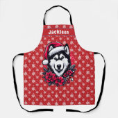 Bloemen Feestelijke Santa Husky Hond Gepersonalise Schort (Voorkant)